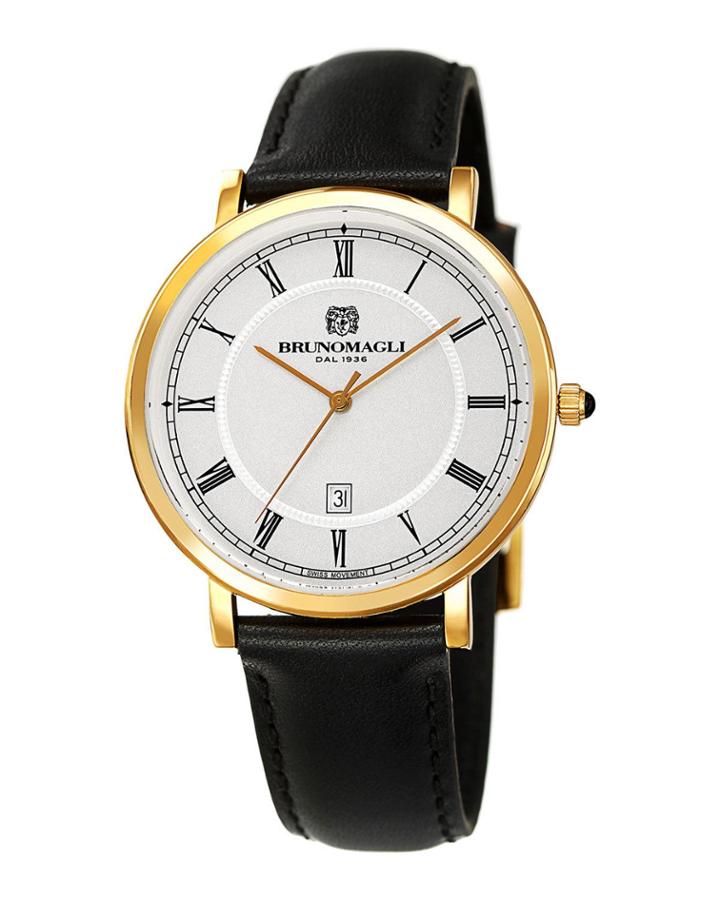 Men's 41mm Milano Date Watch W/ Leather, Black/gold