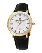 Men's 41mm Milano Date Watch W/ Leather, Black/gold