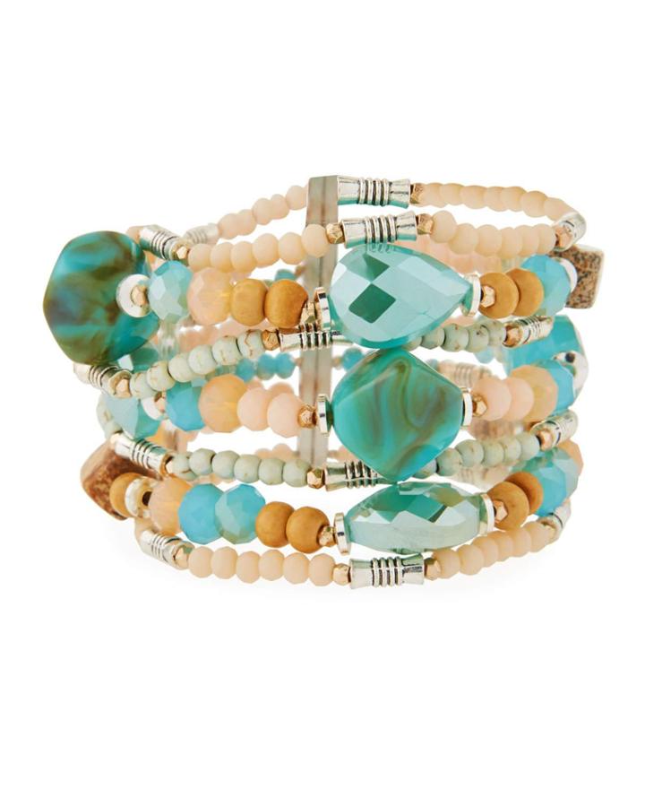 Multi-row Beaded Stretch Bracelet, Blue/cream