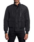 Semi-fitted Stand Collar Military Jacket, Black