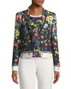 One-button Floral-print Matelasse Jacket