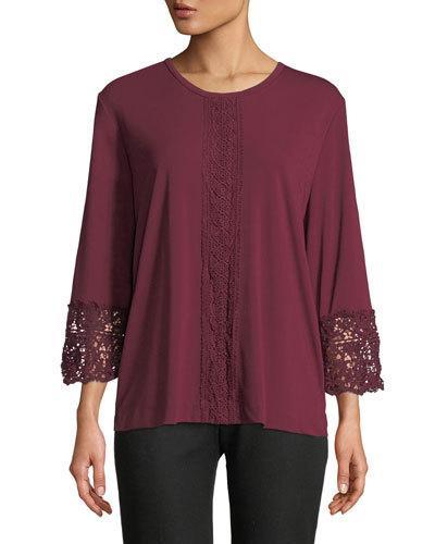 Crochet-cuff Long-sleeve Blouse