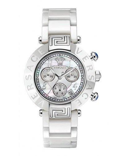 39mm Reve Ceramic Chronograph Bracelet Watch, White/silver