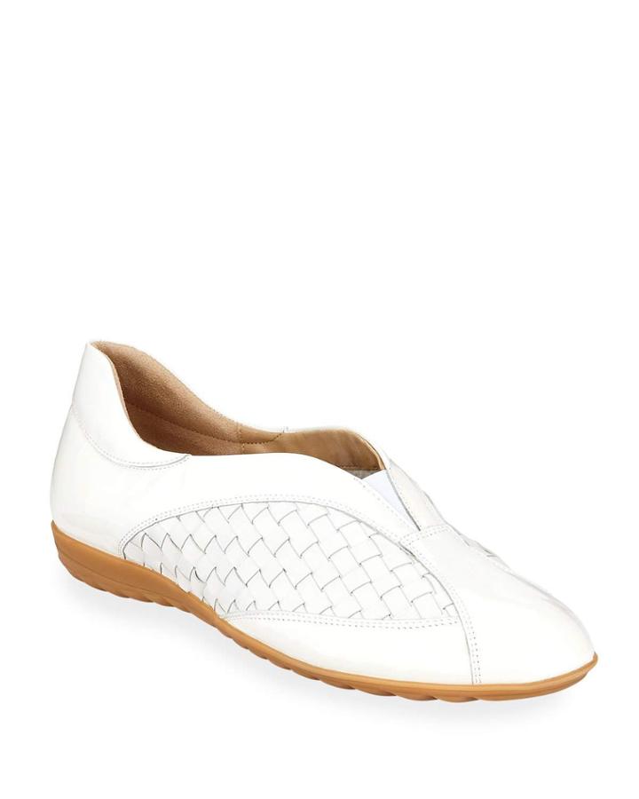 Barabel Woven Leather Loafer Flats, White