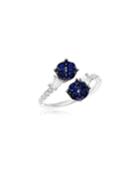 14k White Gold Sapphire Bypass Ring W/ Diamonds,