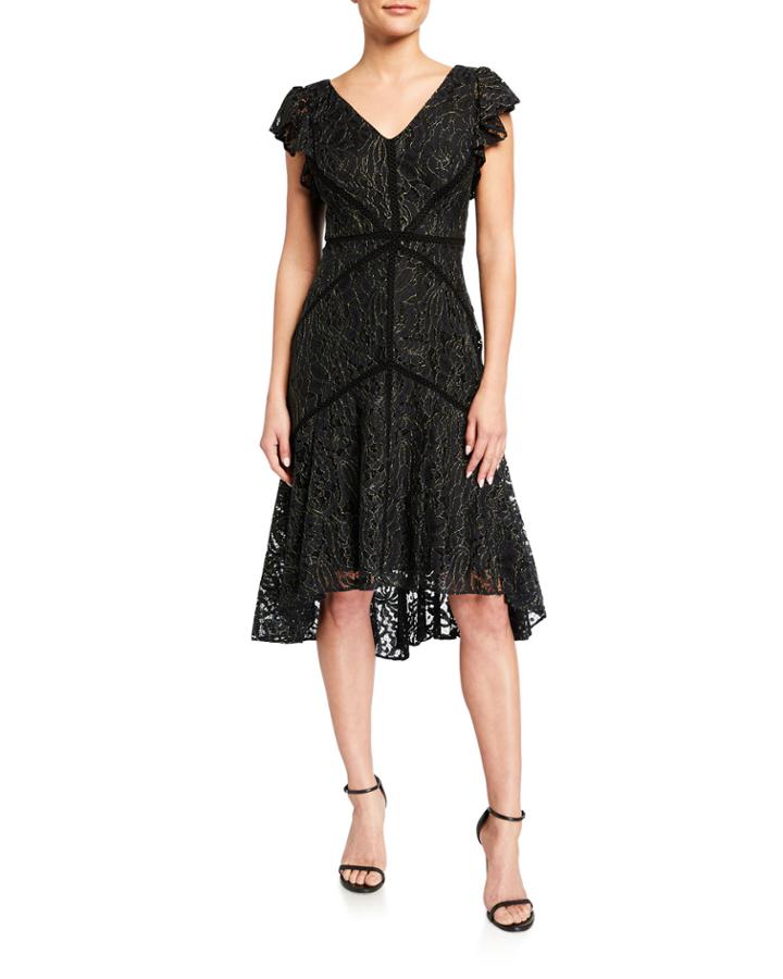 Metallic Lace Ruffle High-low Dress