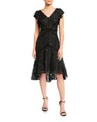 Metallic Lace Ruffle High-low Dress