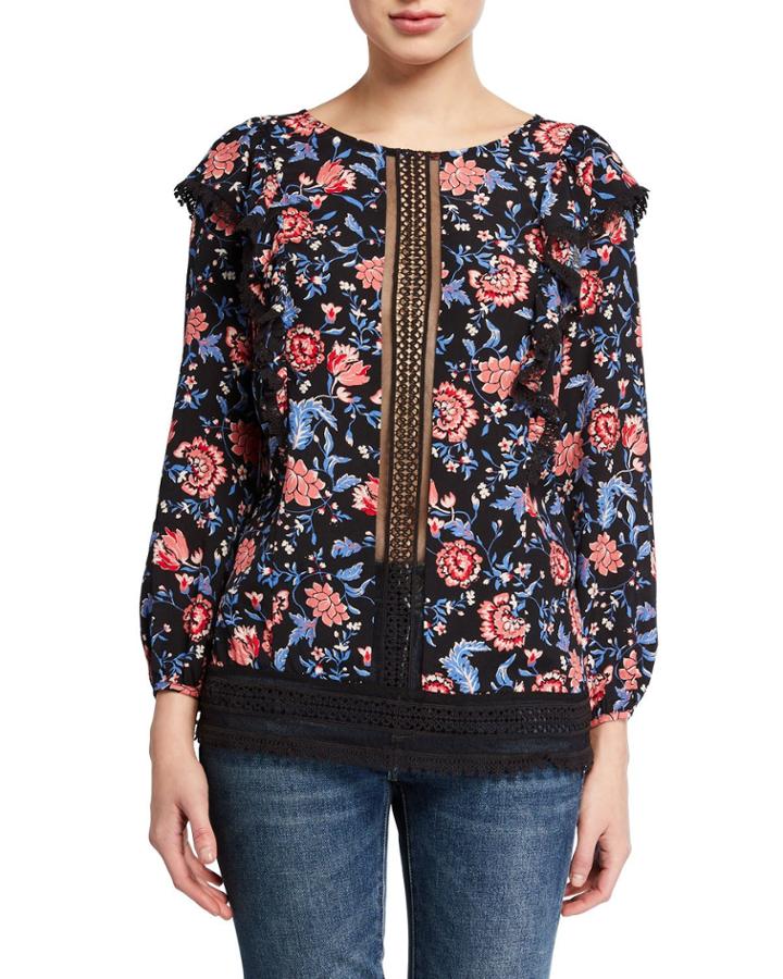 Carnation Rose Printed Ruffle Top