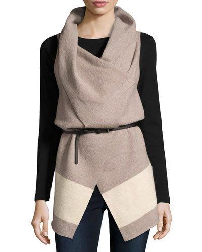 Ligere Colorblock Belted Wool Vest