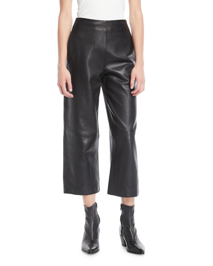 High-rise Cropped Leather Culotte Pants