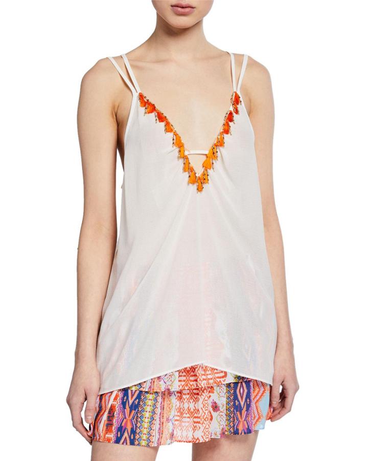 Semisheer Camisole W/ Tassel And Embellished Detail