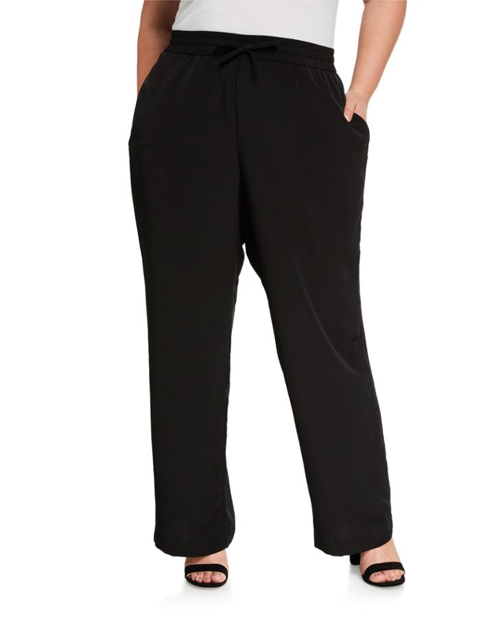 Plus Size Crepe De Chine Drawstring Pants