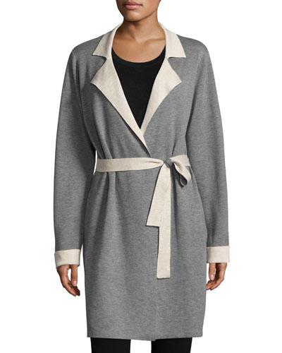 Double-faced Belted Cardigan, Dark Smoke/candied