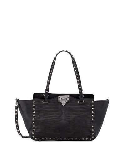 Rockstud Small Leather Tote Bag, Black