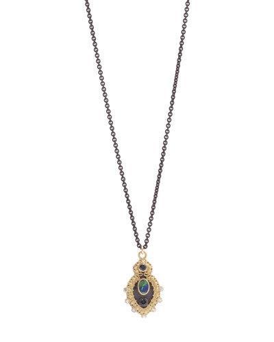 Old World Opal, Tourmaline & Diamond Filigree Pendant Necklace