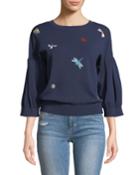 3/4-sleeve Bug-embroidered
