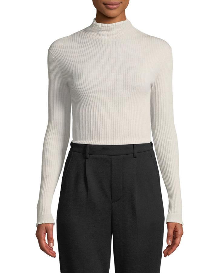 Ribbed Lettuce-edge Turtleneck