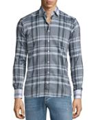 Plaid Sport Shirt With Contrast Collar,