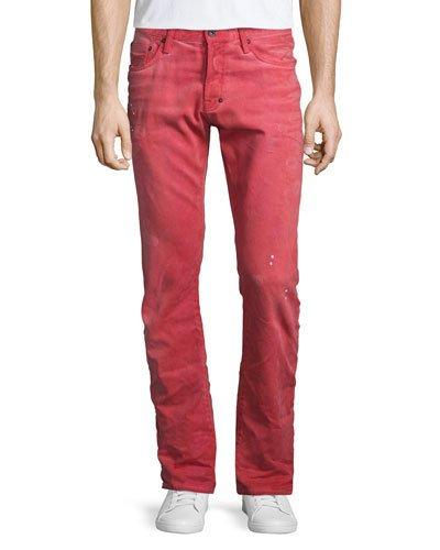 Demon Distressed Denim Jeans, Red