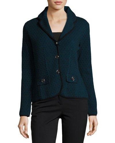 Phoebe Diamond-knit Jacket, Black/blue