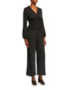Smocked-waist Long-sleeve Jumpsuit