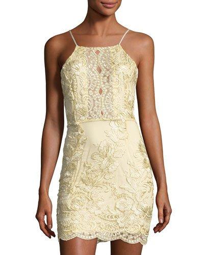 Myra Floral-embellished Dress, Gold