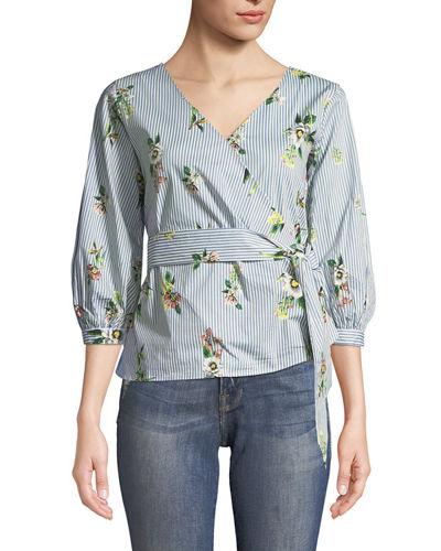 Faux-wrap 3/4-sleeve Blouse