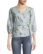 Faux-wrap 3/4-sleeve Blouse