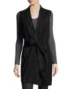 Mackenzie Belted Suede Fringe Vest, Black