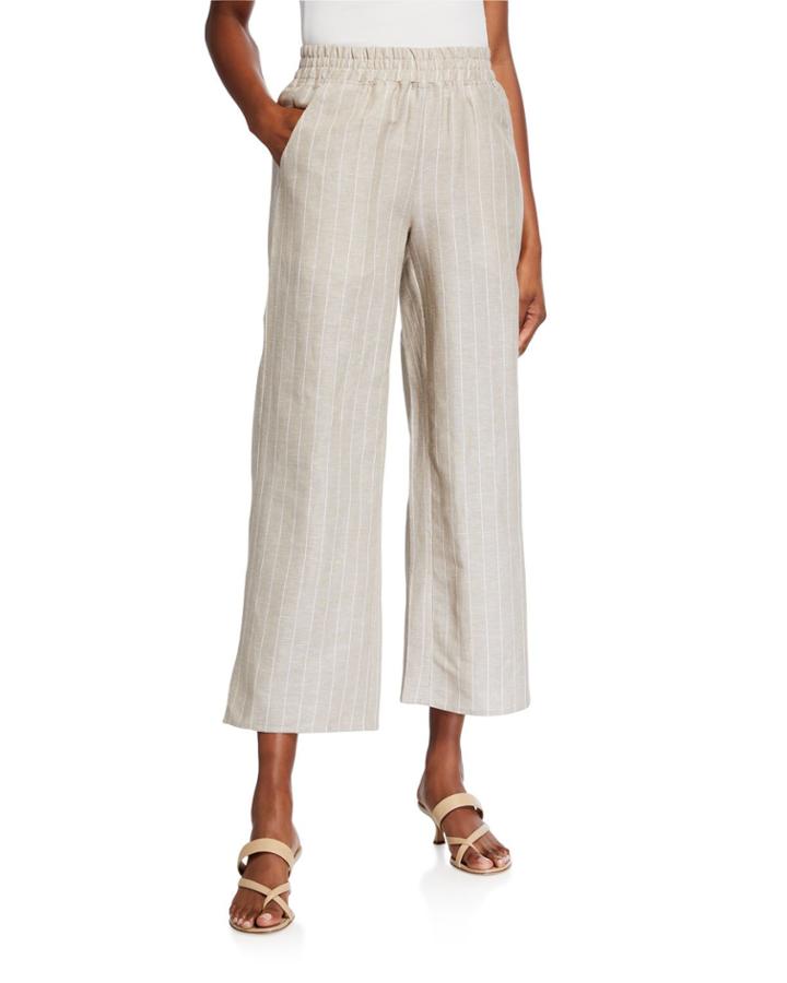 Stripe Linen Wide-leg Pants