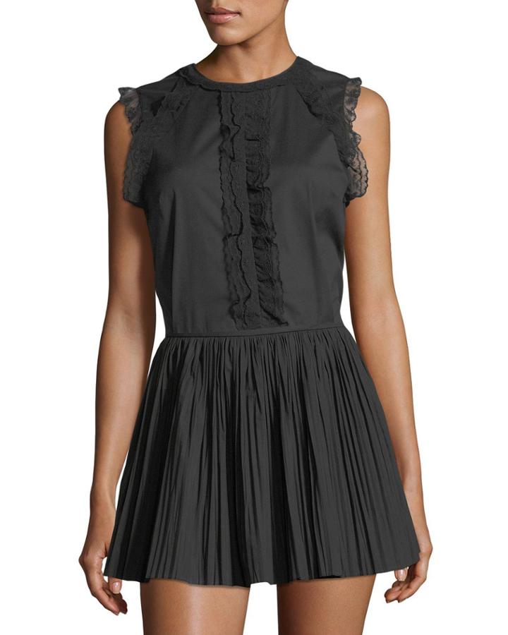 Lace-trim Stretch-poplin Top