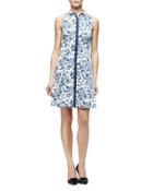Toile De Jouy Sleeveless Floral-print Shirtdress, Blue/white