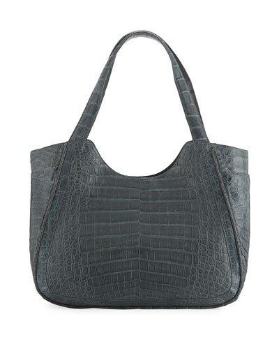 Medium Dipped Crocodile Shoulder Tote Bag, Gray