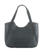 Medium Dipped Crocodile Shoulder Tote Bag, Gray