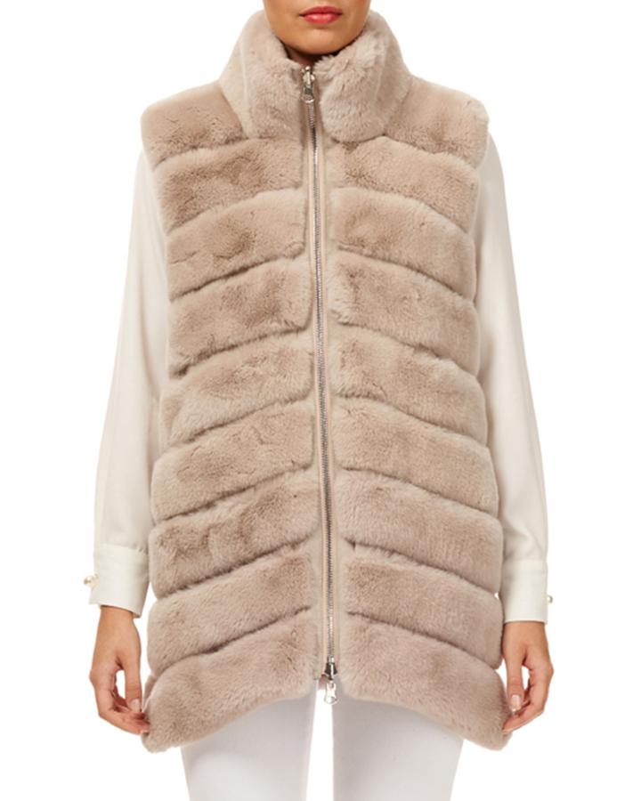Horizontal Rex Rabbit Fur Reversible Zip-front Vest