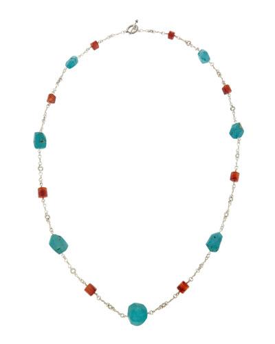 Long Chunky Turquoise & Agate Necklace
