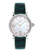 Ravenna Diamond Swiss Watch With Animal-print Suede Handmade Italian Leather Band, Green
