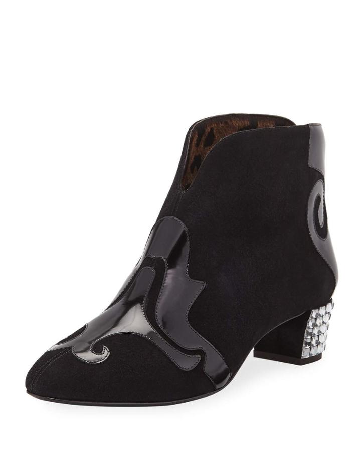 Mixed Suede And Patent Booties