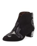 Mixed Suede And Patent Booties