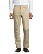 Cotton Twill Straight-leg Pants, Khaki