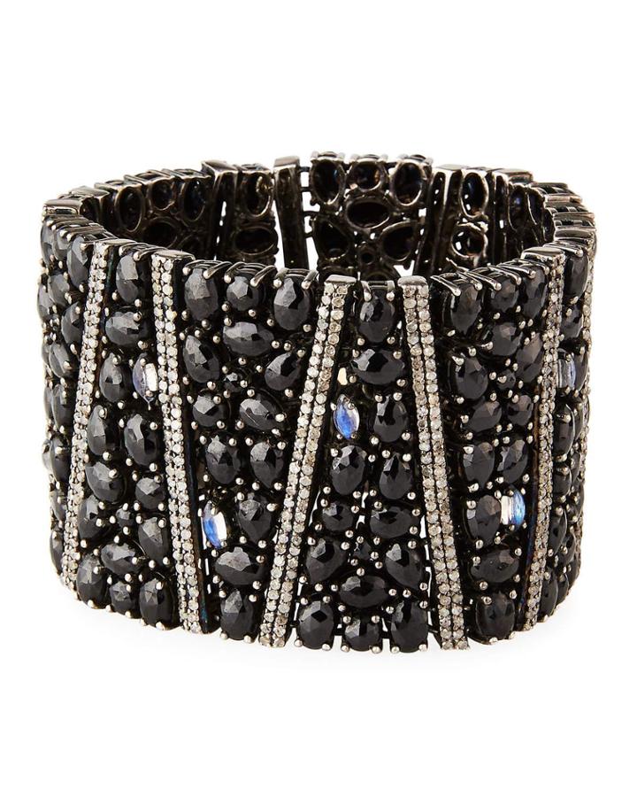 Black Spinel, Moonstone & Pave Diamond Bracelet