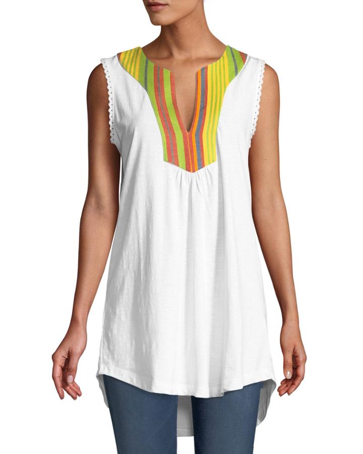 Sleeveless Embroidered V-neck Tunic