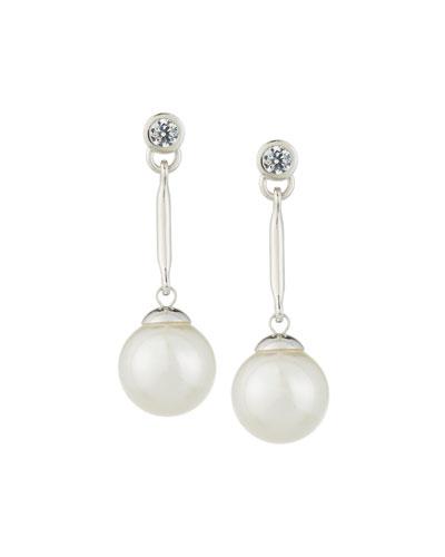 Cz Crystal & Pearl Bar Drop Earrings