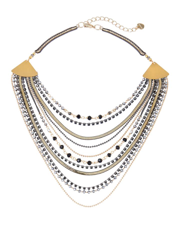 Layered Multi-chain Necklace, Black