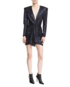 Long-sleeve Shirred Metallic Jacquard Dress