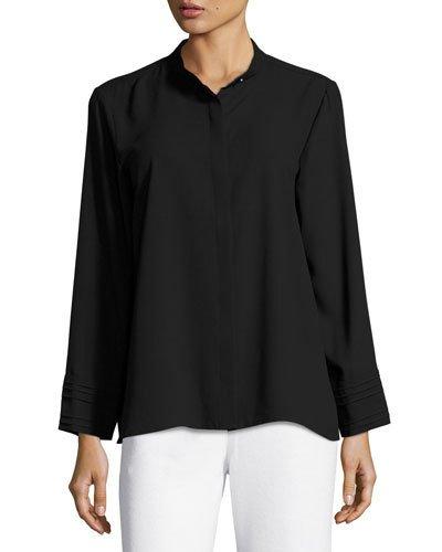 31l Button-front Crepe Top, Black