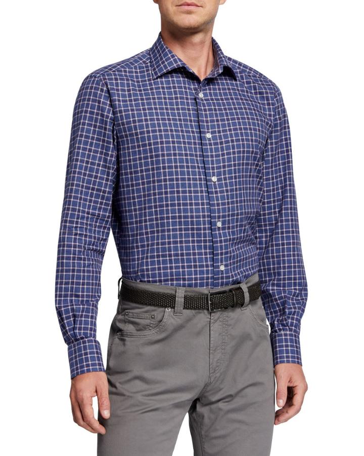 Men's Plaid Sport Shirt, Blue/red/white