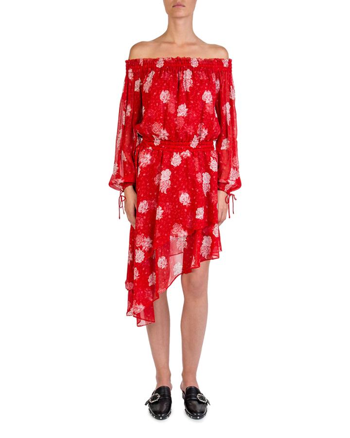 Rosie-print Off-the-shoulder Asymmetric