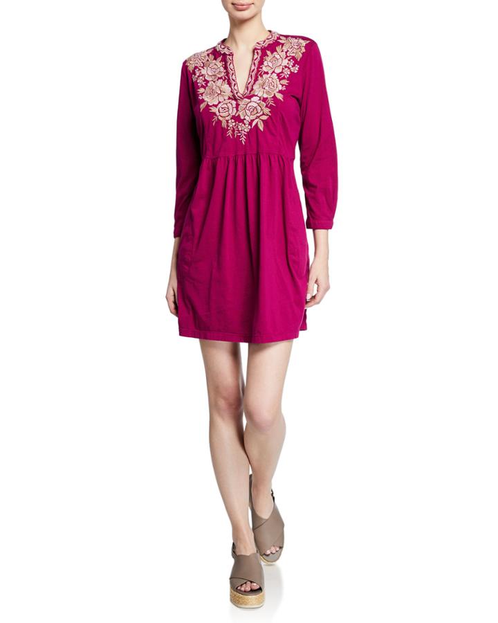 Oleena Henley Floral Embroidered Dress