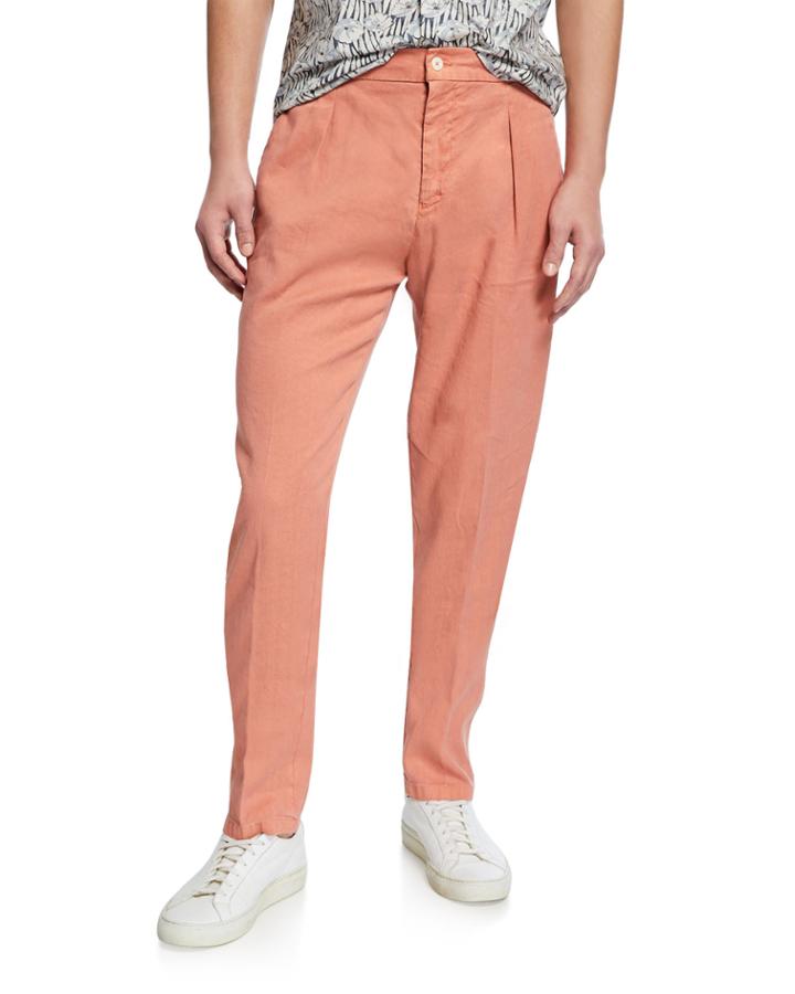 Men's Linen-cotton Pleated Pants, Orange